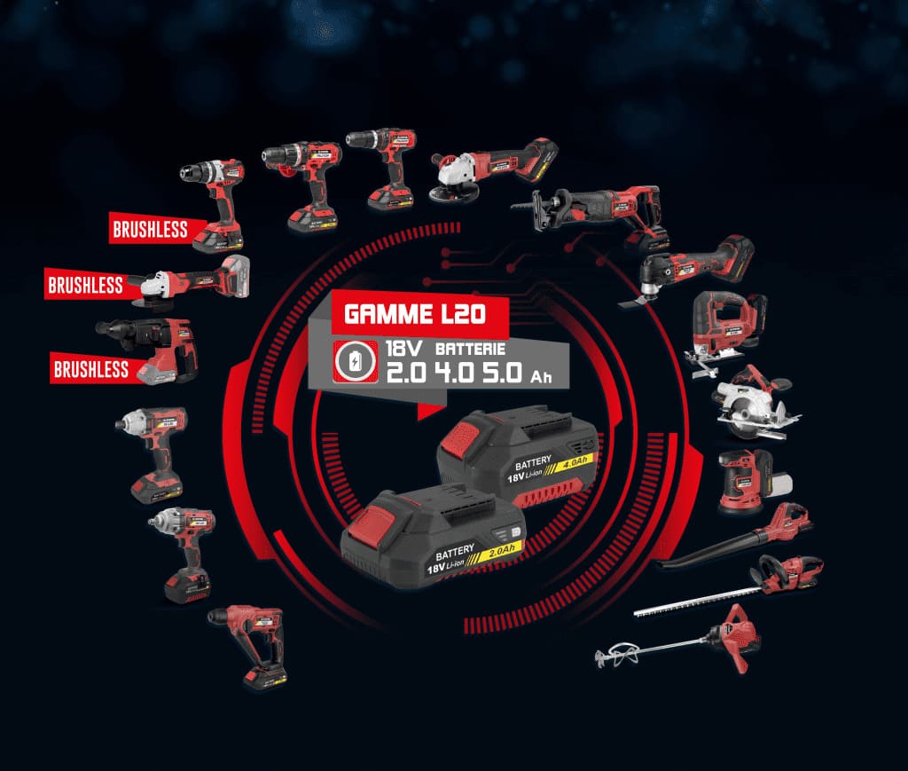 Gama-de-herramientas-a-batería-L20-junto-a-las-baterías-de-18-V-de-2.0-y-4.0-Ah
