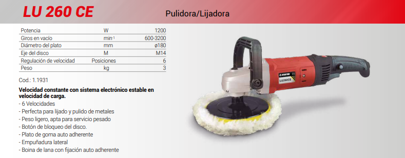 Pulidora LU 260 CE para pulir la carrocería del coche